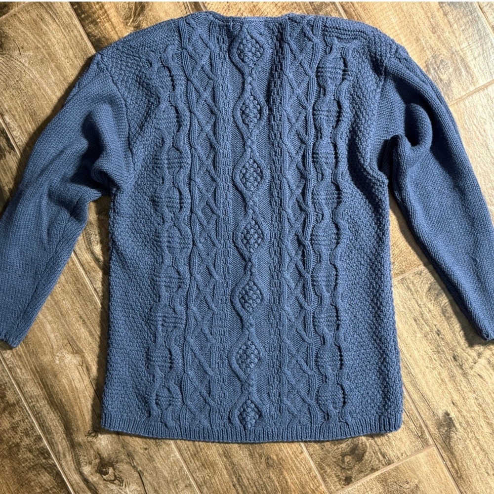 Cape Isle Knitters Vintage Women's Fisherman V Neck Cable Knit LS Sweater,Blue,L - Picture 5 of 11